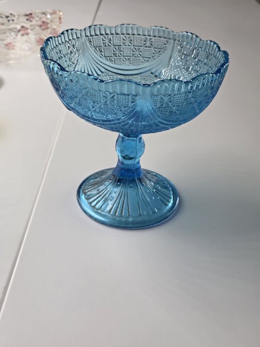 Patera owocarka turkusowa huta szkła Ząbkowice PRLbkowic