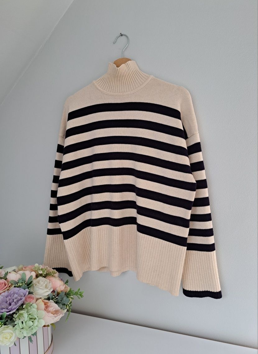 Sweter w paski ZARA 60% wiskoza oversize