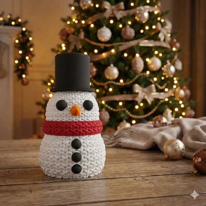 Bałwanek świąteczny 3D – ozdoba zimowa z efektem dzianiny