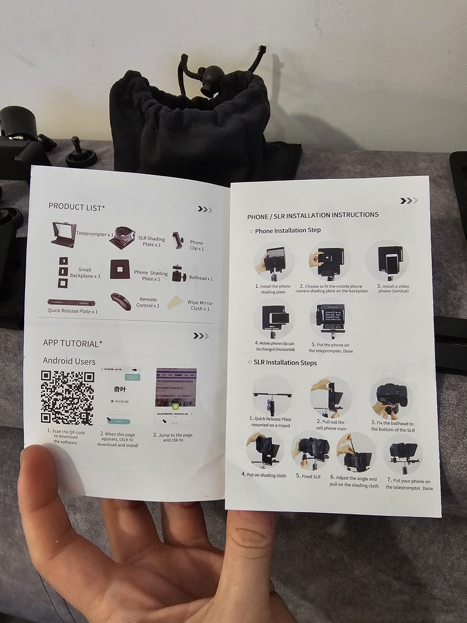 Teleprompter z mocowaniem do aparatu i smartfona