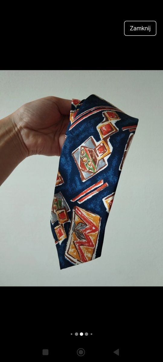 Jedwabny krawat 9 cm 100% silk vintage Wasa