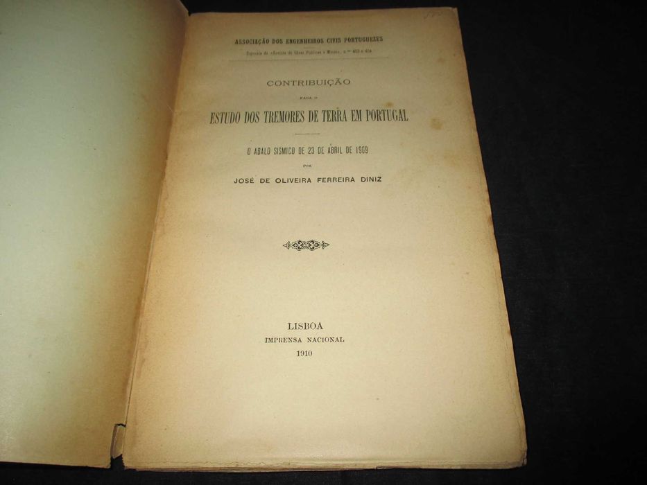 Livro Estudo dos Tremores de Terra em Portugal Ferreira Diniz 1910