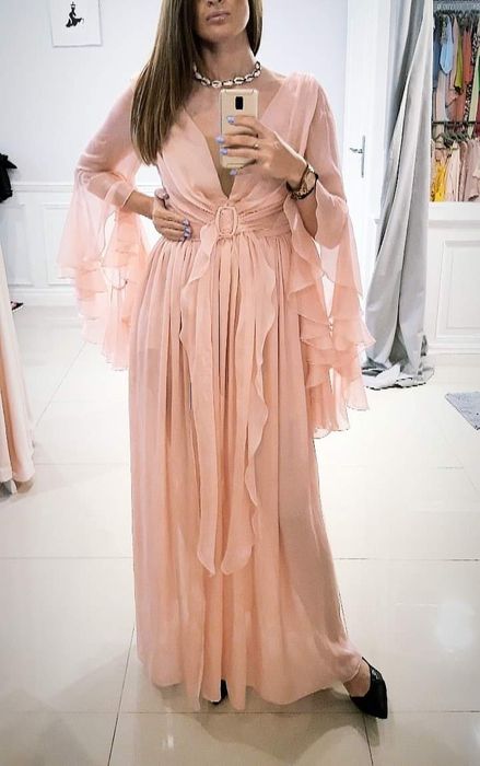 Lou tilda długa suknia wieczorowa zwiewna sukienka brzoskwiniowa bride