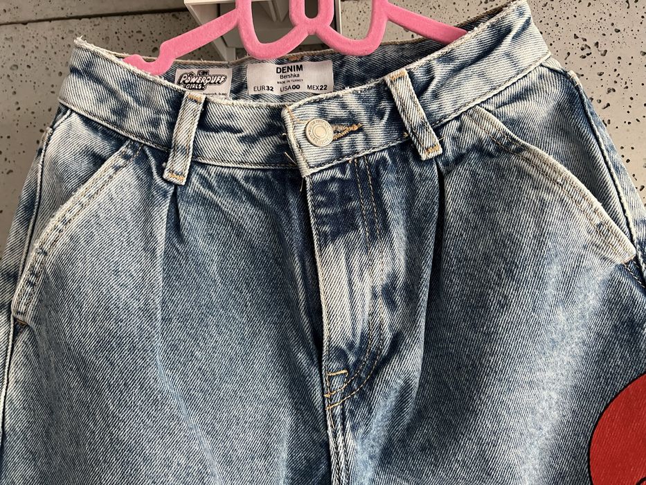 Spodnie jeansy balloon Atomówki The Powerpuff Girls Bershka rozmiar 32
