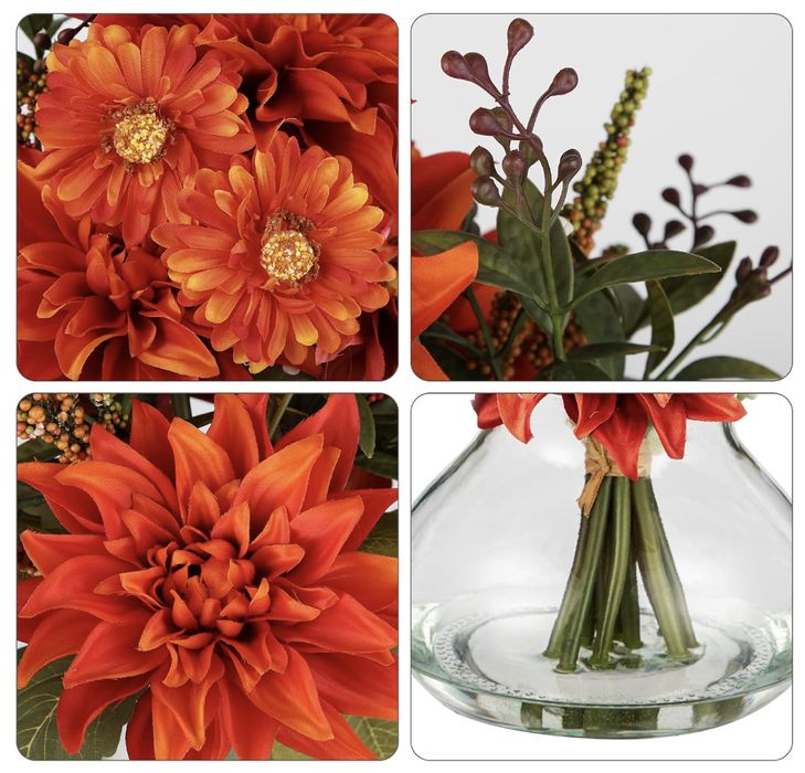 Dekoracyjne sztuczny bukiet dalii w szklanym wazonie 15x13cmx27cm