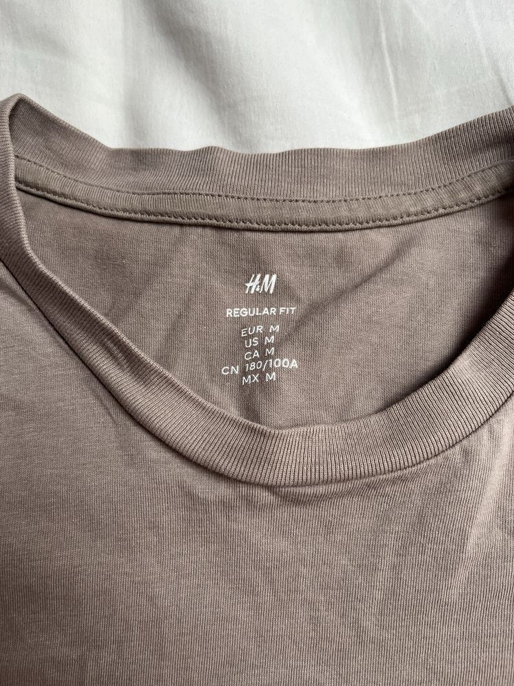 T-shirt męski basic brązowy beżowy h&m regular fit M