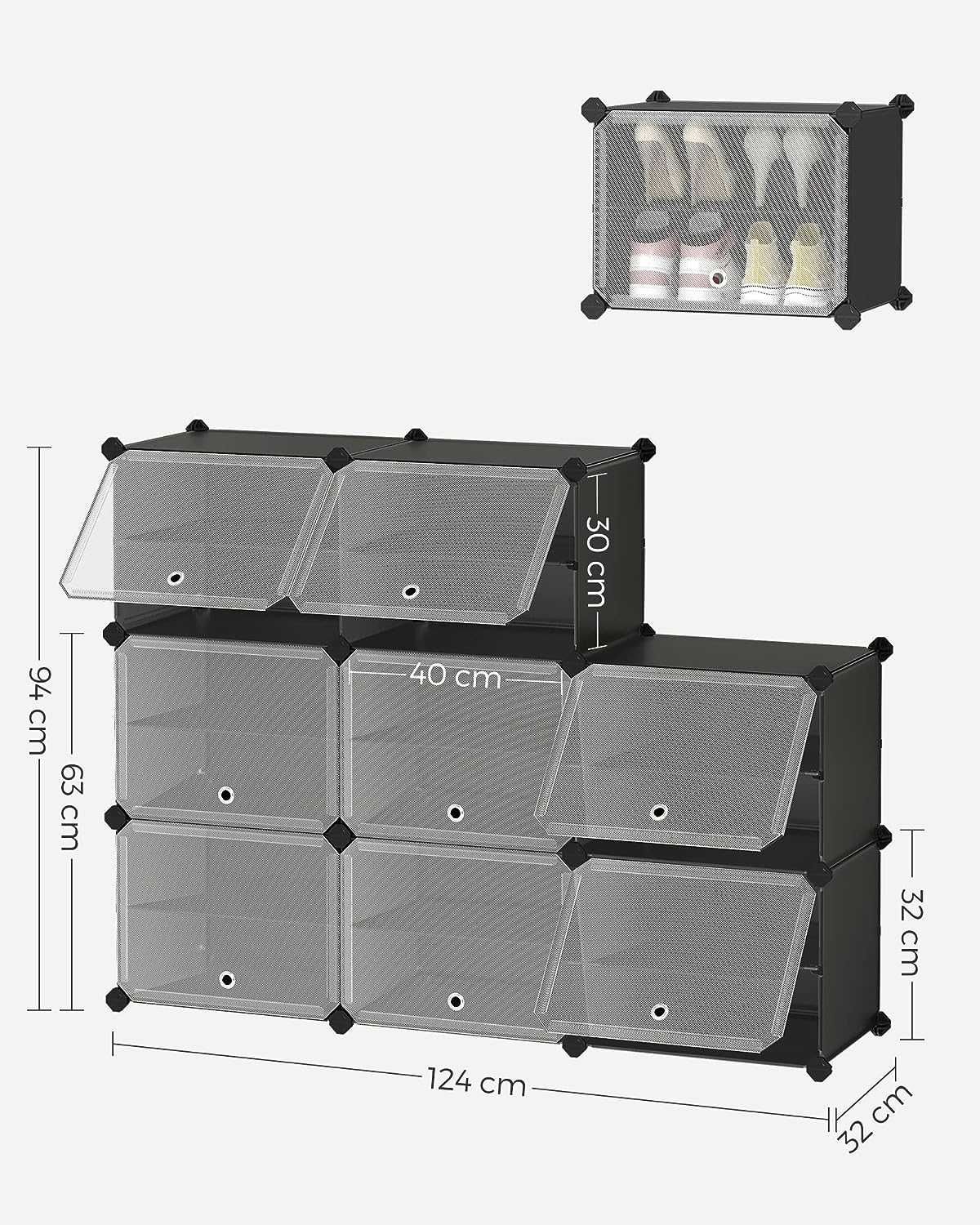 Zamykany 8-Częściowy MODUŁOWY Organizer 32 Pary Butów CZARNY