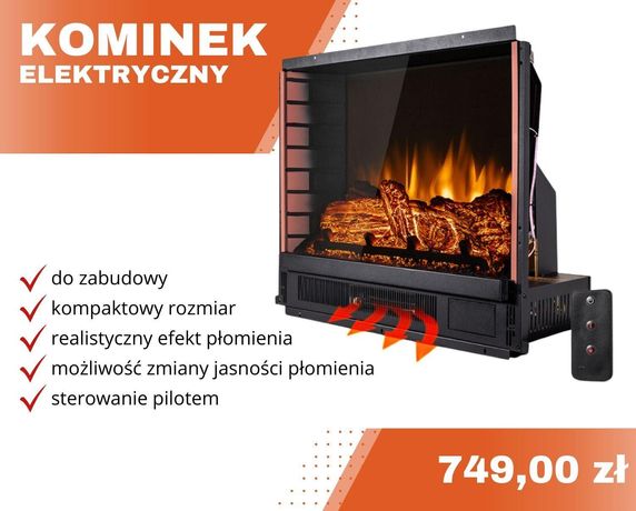 Kominek elektryczny do zabudowy, kominek wolnostojący. Kominki