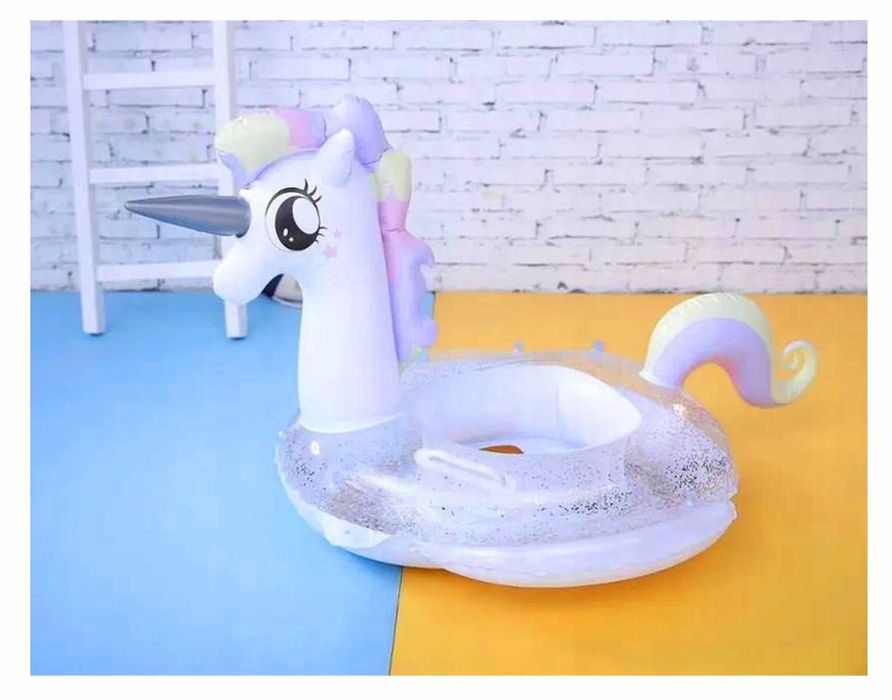 Koło Pony Jednorożec Dmuchane na Basen Brokat 90