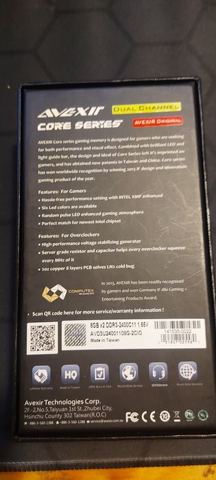 Avexir 2400Mhz core series, ddr3 dual 16GB