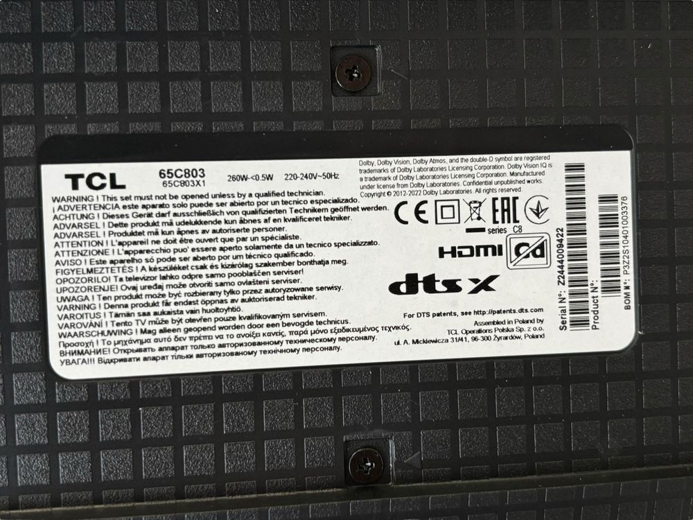 Telewizor TCL 65C803 65" MiniLED QLED 4K UHD 144Hz - JAK NOWY!!!