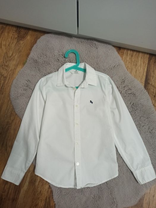 Koszula H&M 128 biała, klasyczna, bawełniana.