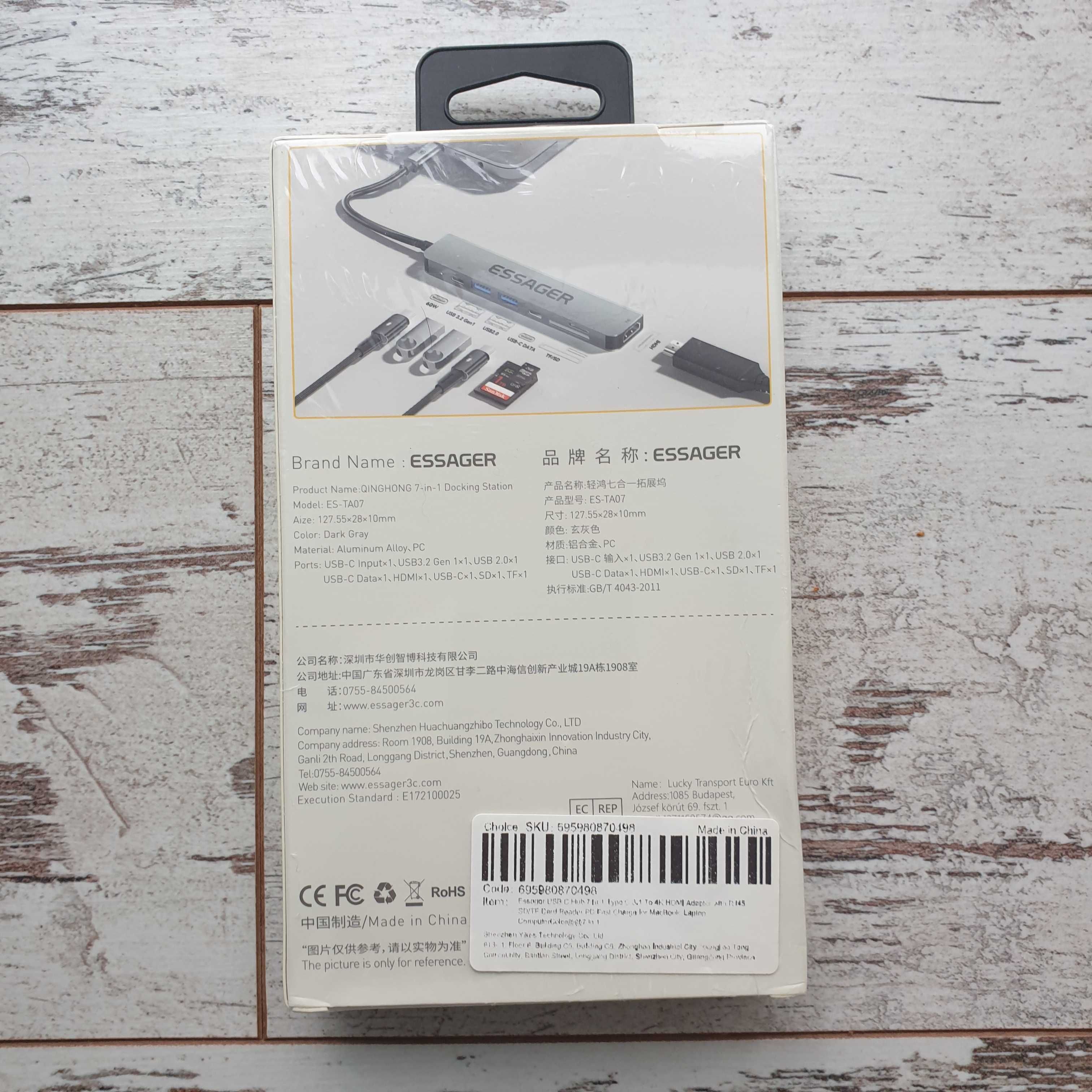 Essager адаптер USB Type-C Hub 7 в 1 HDMI 4K 30Hz USB SD TF