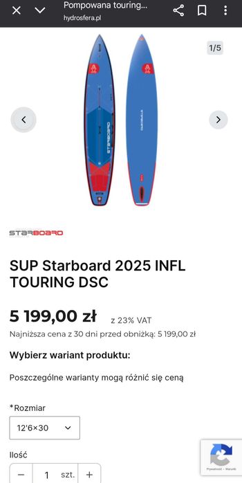 SUP Starboard Touring dsc 12 6 X 30 + wiosło
