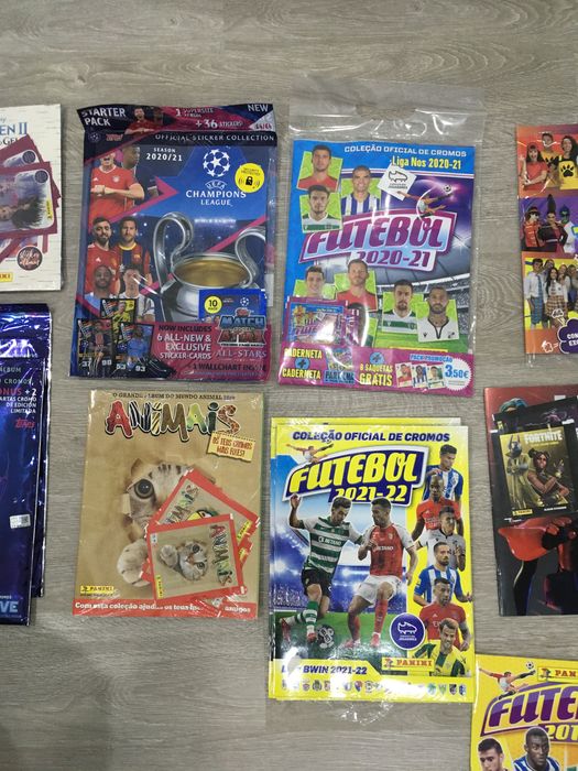 Panini/Topps starter packs + cadernetas vazias futebol/banda desenhada
