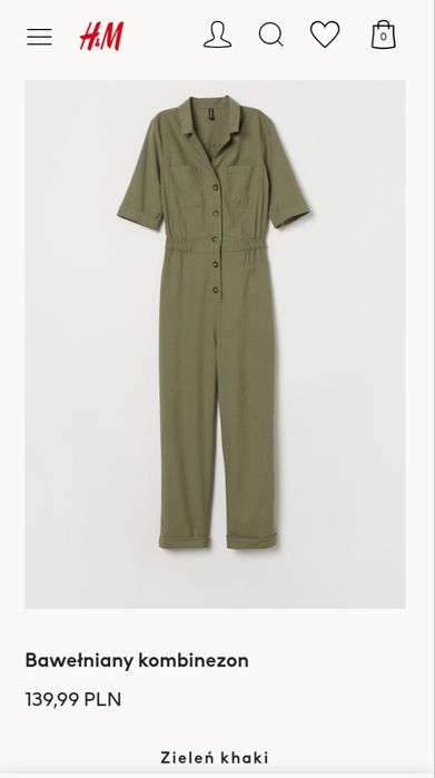 H&M XS-S Bawełniany NOWY kombinezon zieleń khaki