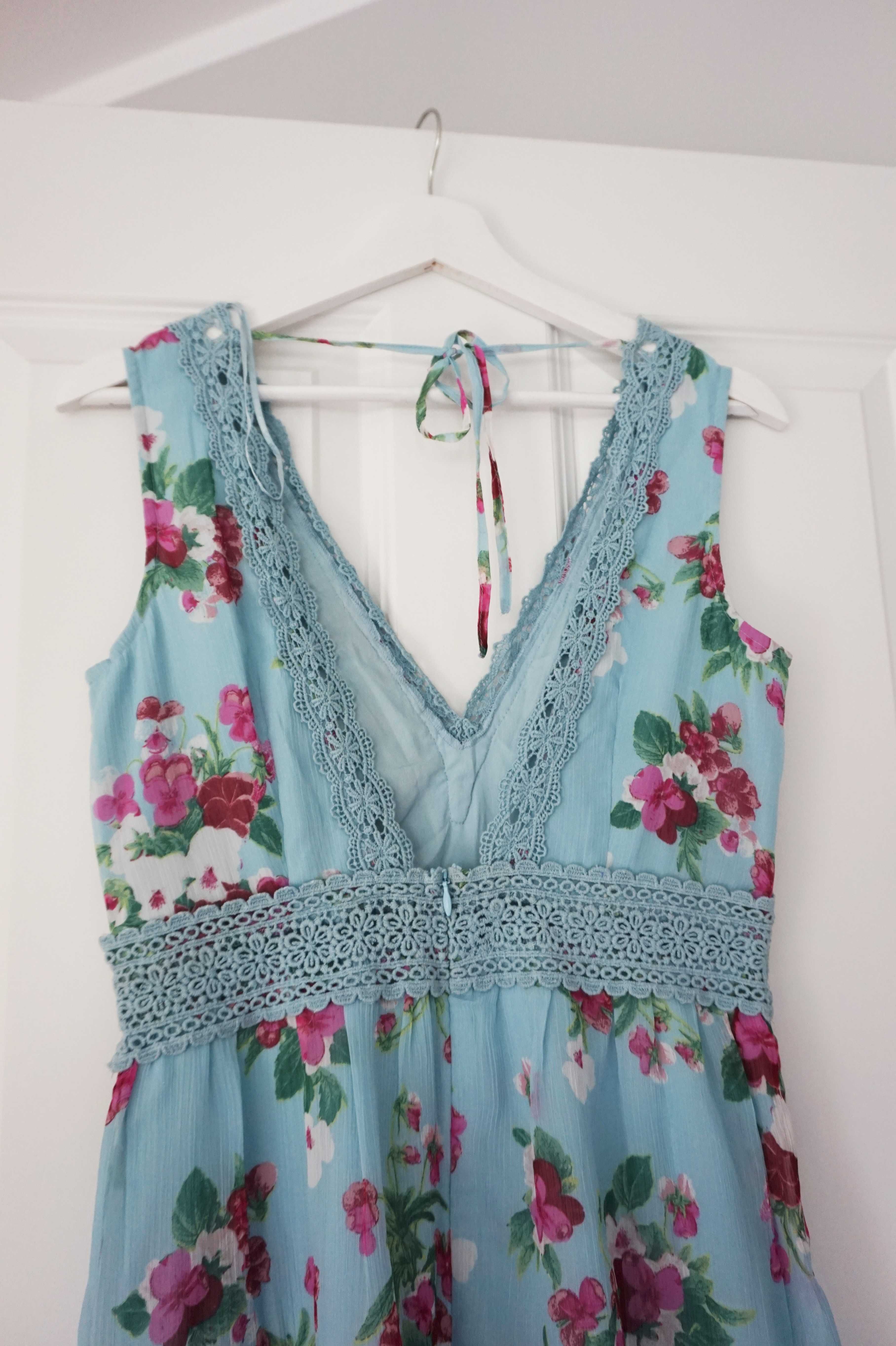 S 36 Miss Selfridge nowa sukienka maxi w kwiaty niebieska wesele