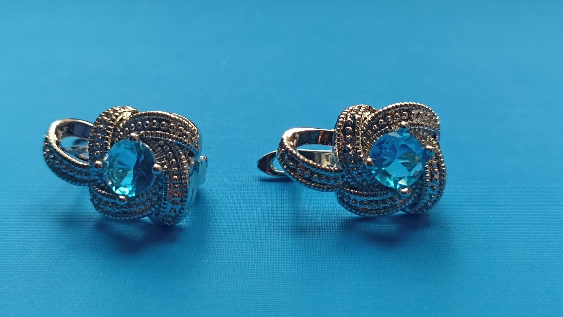 Сережки,серьги ,блакитний камінь,925 проба