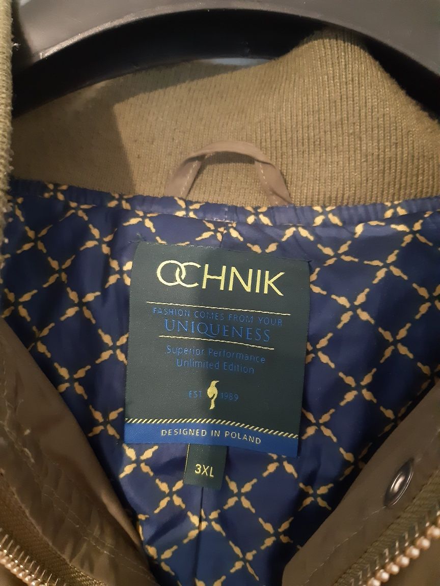 OCHNIK. Kurtka damska puchowa khaki/zielona z futrem jenota, rozm. 3XL