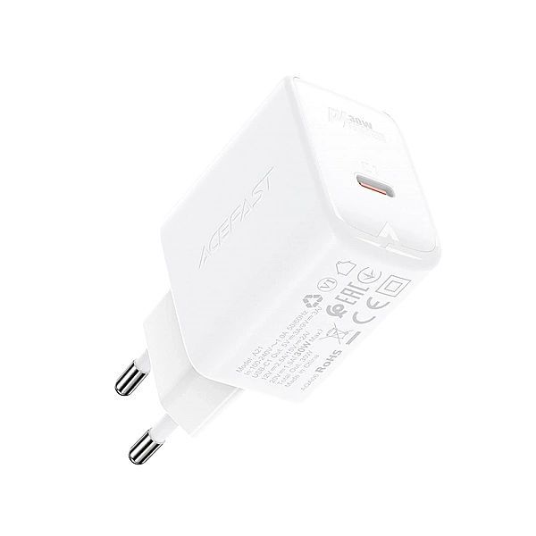 Acefast ładowarka sieciowa GaN Usb Typ C 30w, Pd, Qc 3.0, Afc, Fcp bia