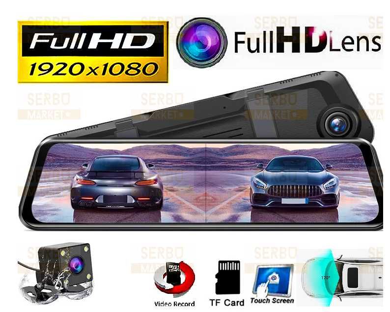 Дзеркало  авто відеореєстратор з Full HD 2-ма камерами L1027, 10"
