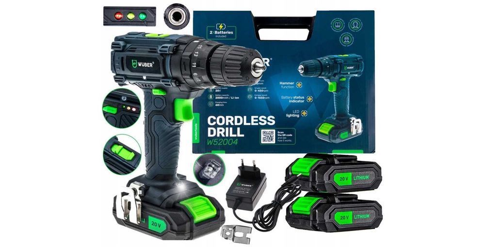 Mocna Udarowa WIERTARKO WKRĘTARKA Akumulatorowa 2x 20W Walizka Nowa