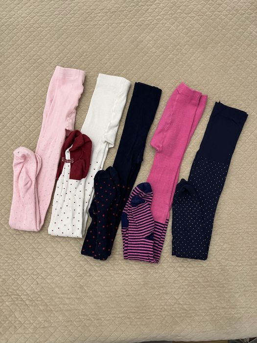 Zestaw rajstop dziewczęcych 122 bawełniane kolorowe kropki paski 5 szt