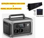 Estação Energia Portátil 600W/1200W LifePo4 + Painel Solar Dobrável
