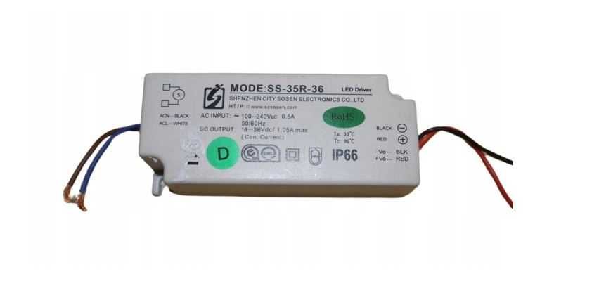 Zasilacz LED DRIVER SS-35R-36 18-36V 1,05A biały LED