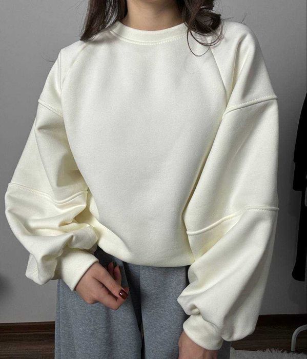 Жіноче тепле худі на флісі світшот без капюшона оверсайз кофта зимова