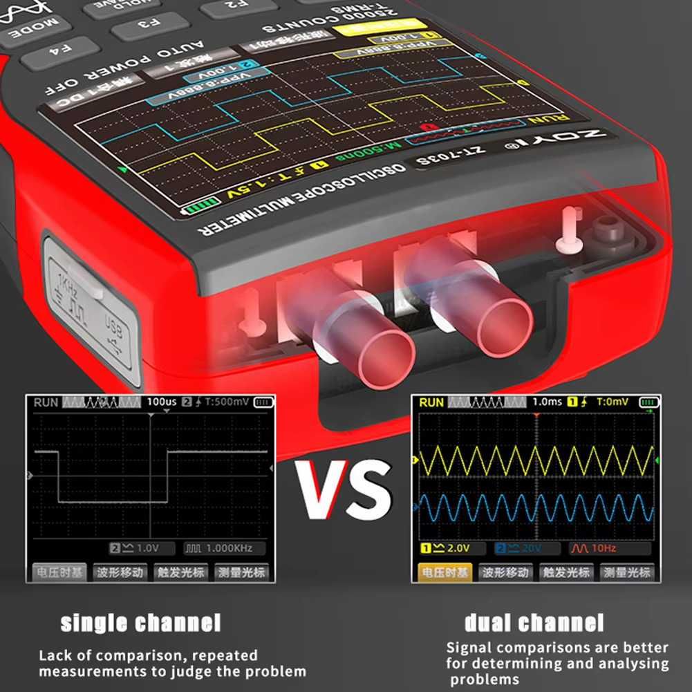 Oscyloskop 2 x 50 MHz + Multimetr + Generator, ZOYI ZT-703S + GRATIS