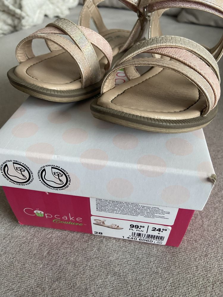 Sandały  dziewczęce 28 cupcake Deichmann paski różowe złote mieniące