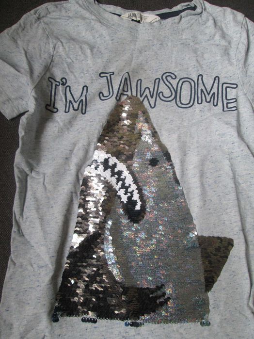 t-shirt 116/122 cekiny rekin H&M