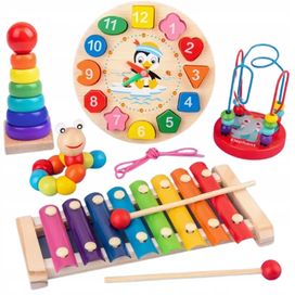 Drewniane Zabawki Edukacyjne Montessori 5W1