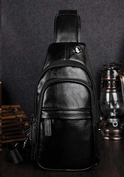Чоловіча мужская кожаная стильная сумка бананка на груди барсетка топ