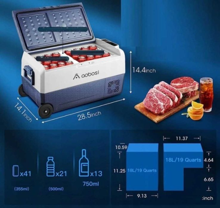 AOBOSI T36 Lodówka Kompresorowa z Zamrażarką 36L, 12 V/24 V I