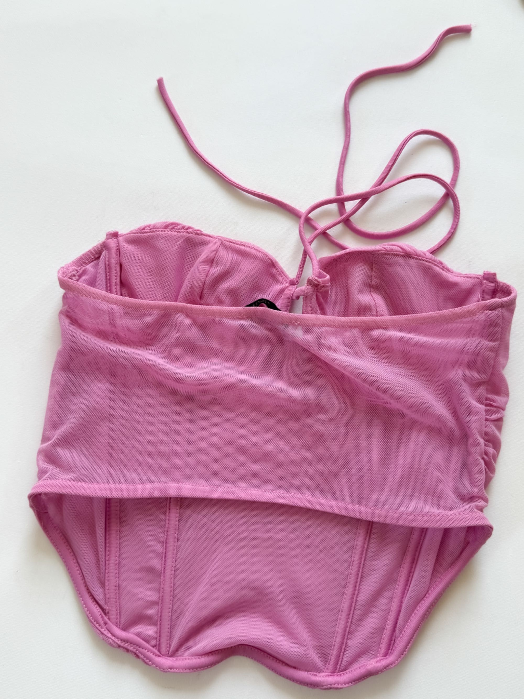 Tiulowy gorset ZARA różowy top gorsetowy coquette wiązany 36 S mesh
