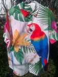 Camisa Havaiana com padrão papagaio.