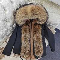 Płaszcz damski ocieplany kurtka futro naturalne kaptur kolory rozmiary