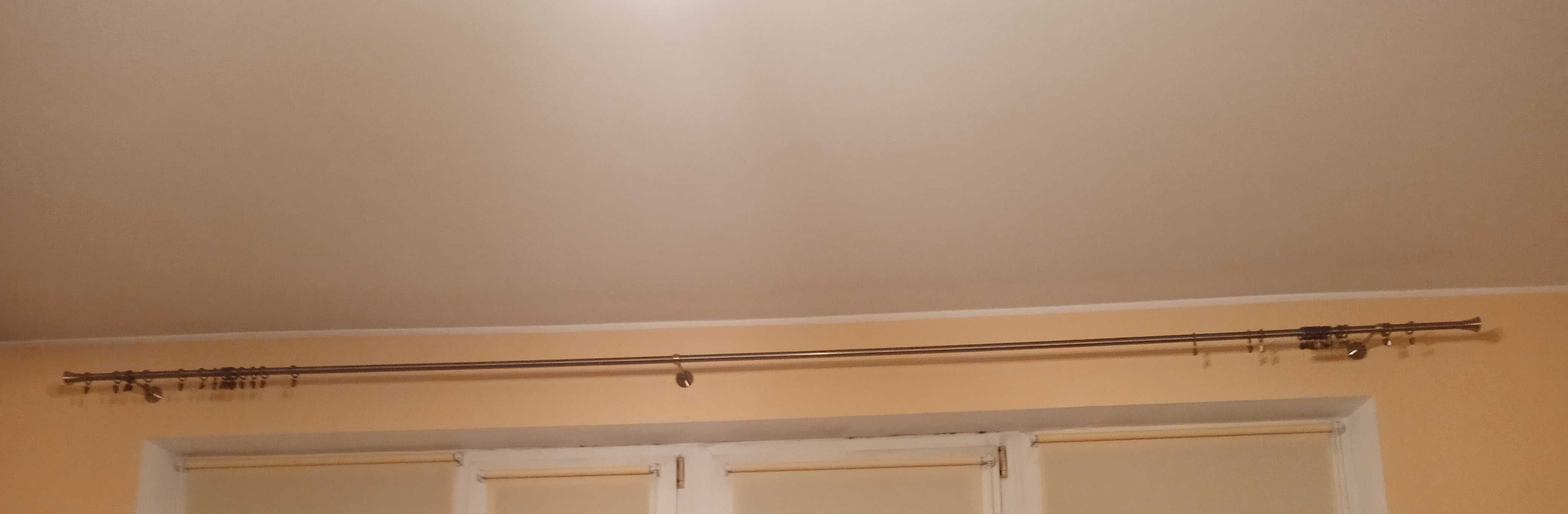 Karnisz pojedynczy antyczny mosiądz dł. 3,60cm kompletny w bdb stanie