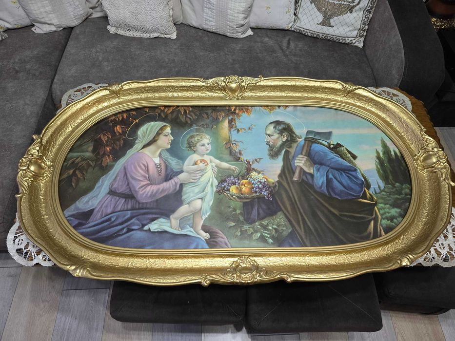 Obraz religijny Świętej Rodziny z lat 50 XX wieku,