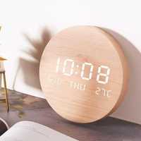 Zegar elektroniczny ścienny LED data/temp drewno