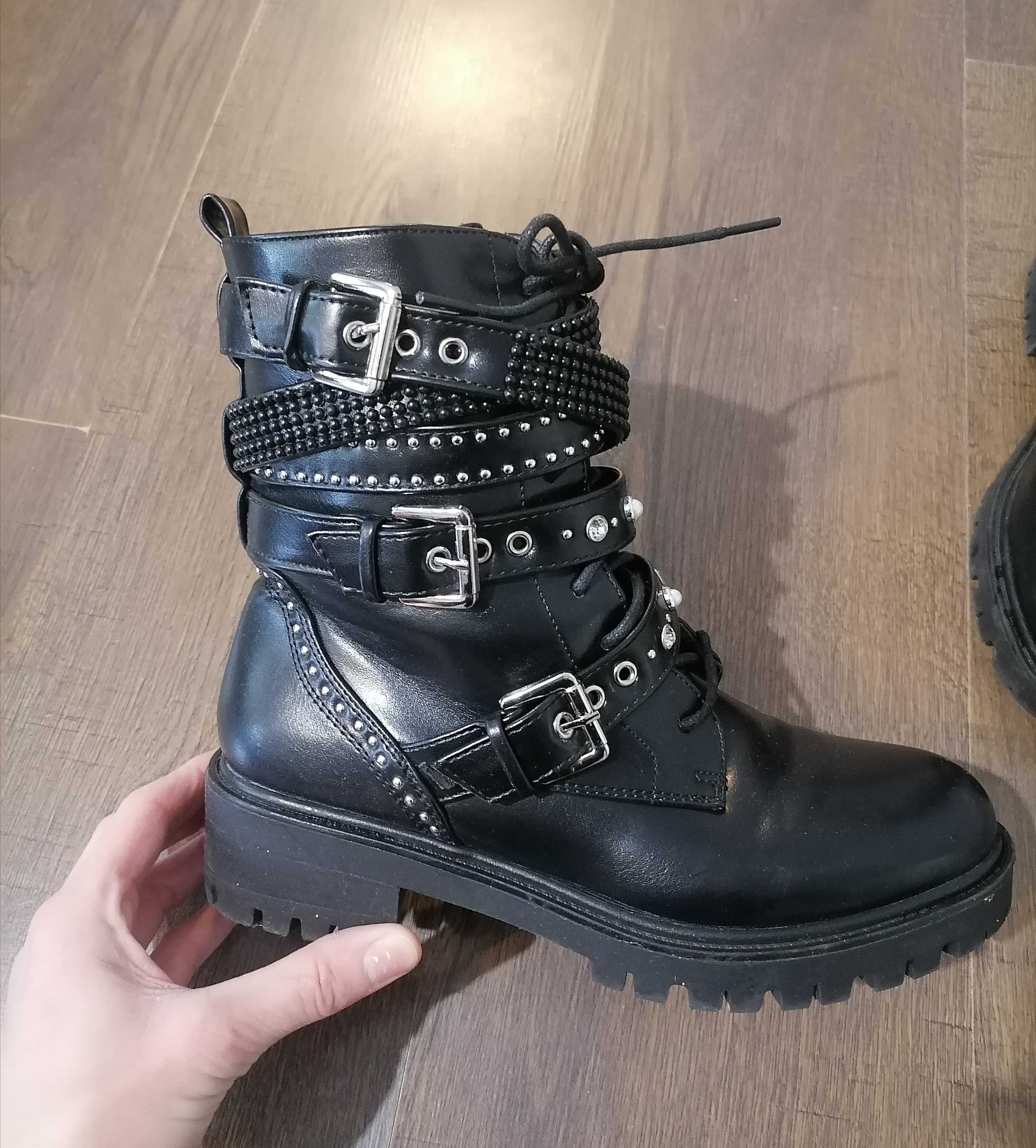 Botki workery sztyblety cyrkoniami koraliki 38 jak nowe