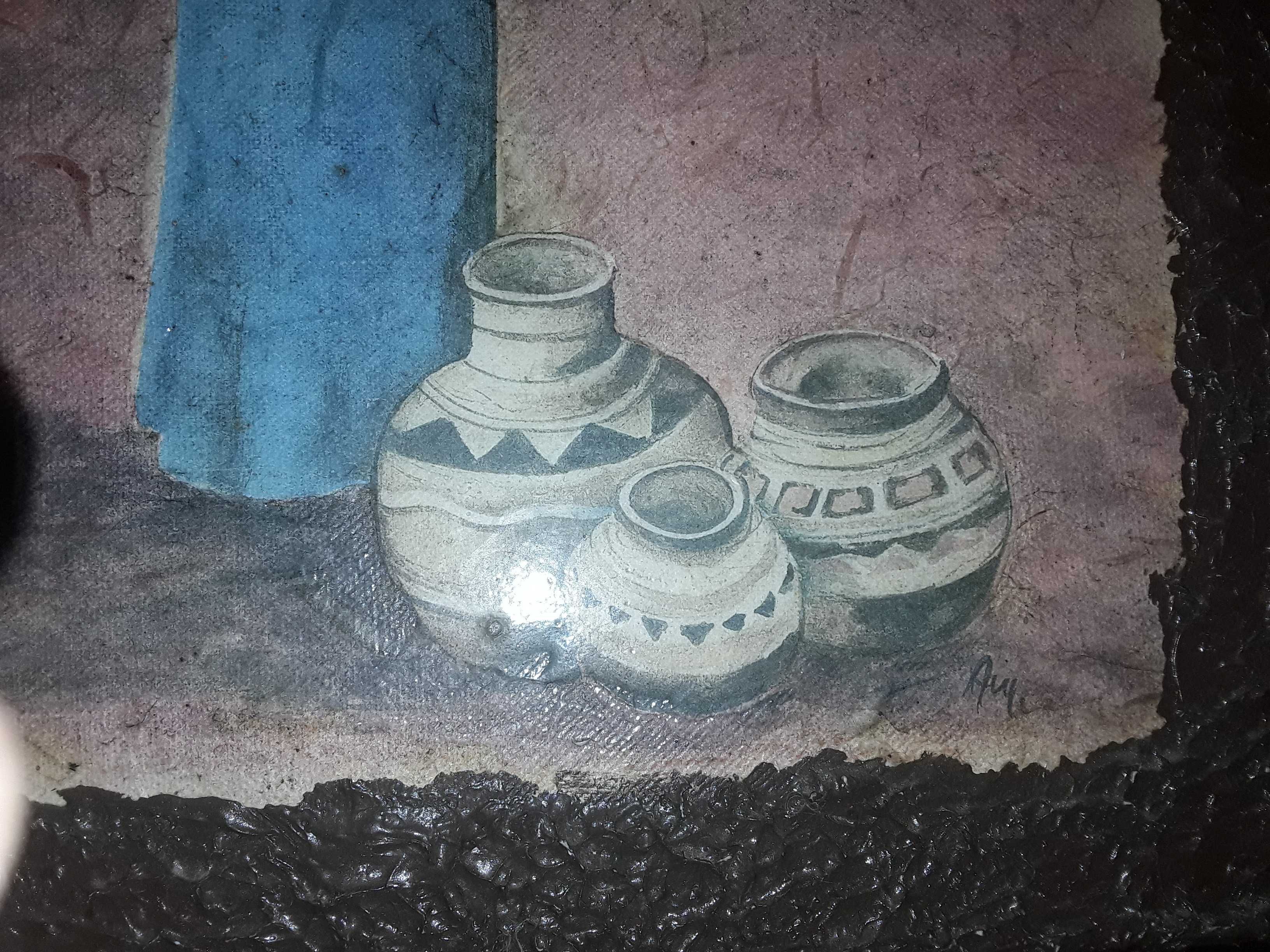 Pintura sobre tela quadro assinado bonitos detalhes