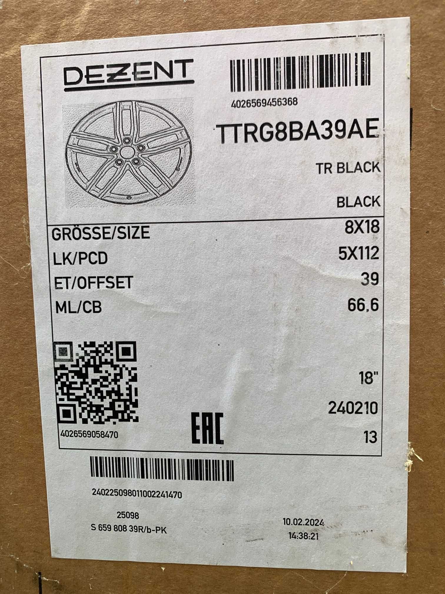 4x alufelgi DEZENT TR black 18"x8" rozstaw 5x112 ET39 AUDI A4 A5 A6 A7