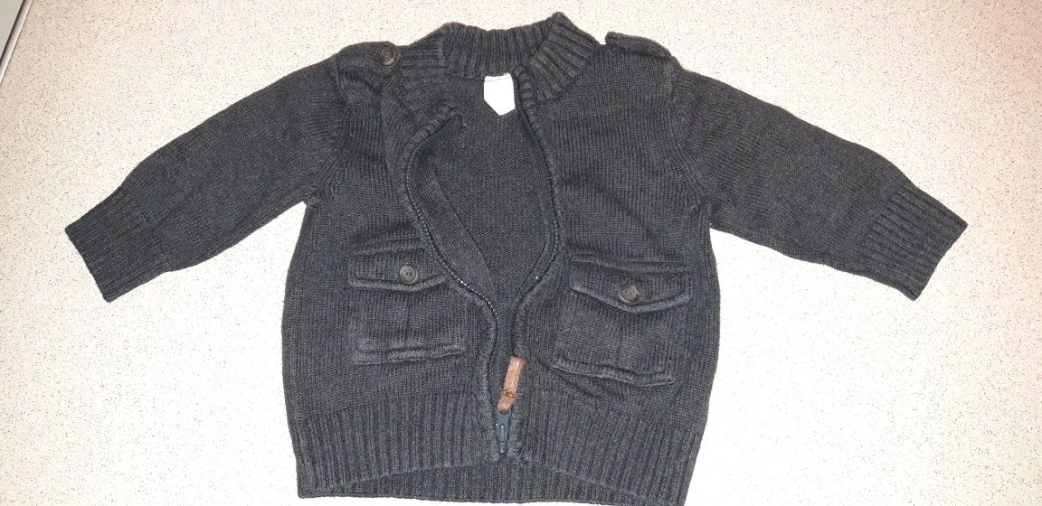 Ciepły szary rozpinany sweterek dla chłopczyka na zimę H&M r. 62 cm