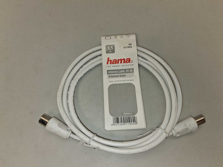 N062 Kabel Antenowy Hama TV Radio 1,5m 85 dB Wtyk Gniazdo IEC Biały