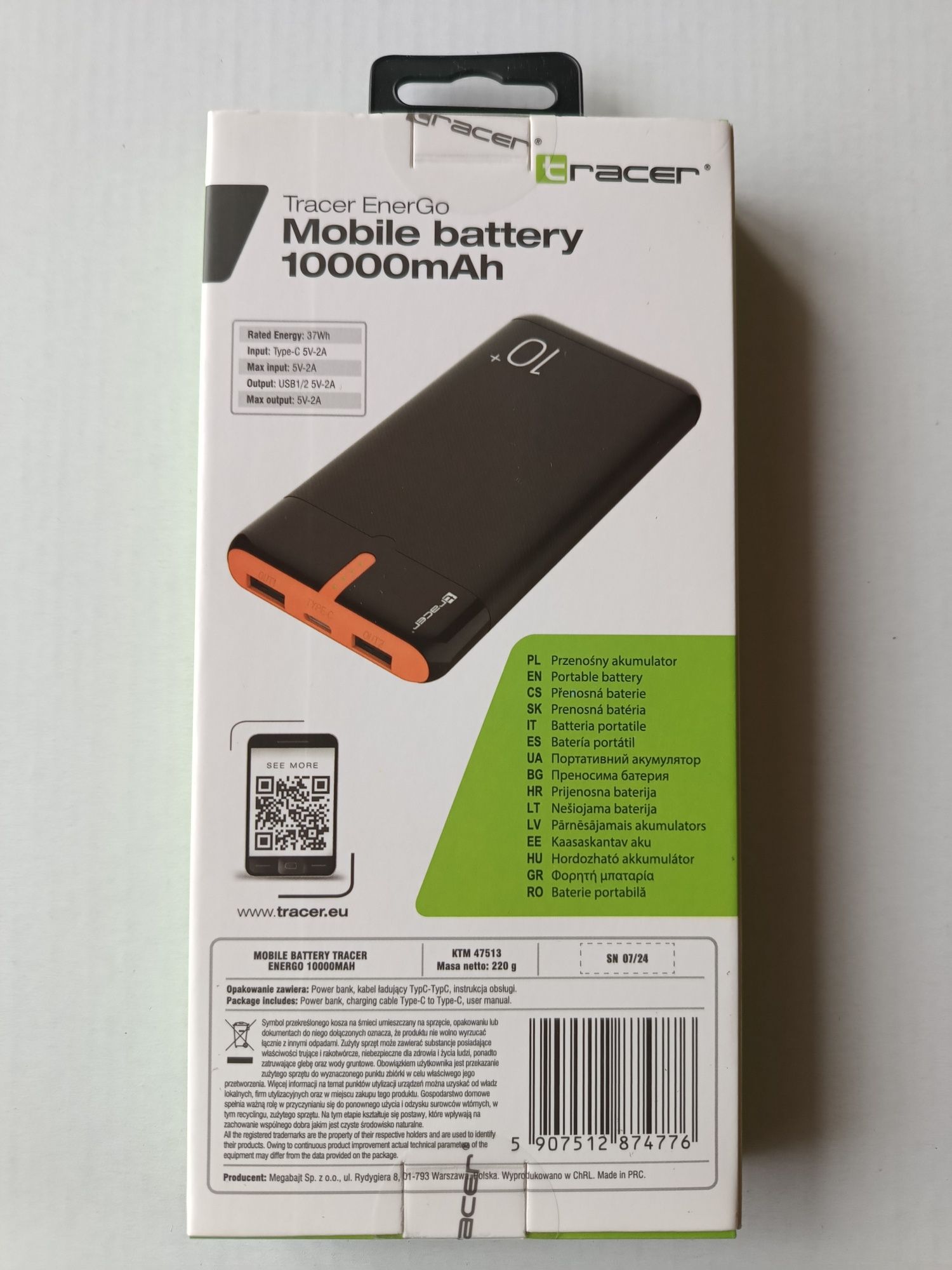 Powerbank Tracer EnerGo 10000mAh czarno-pomarańczowy