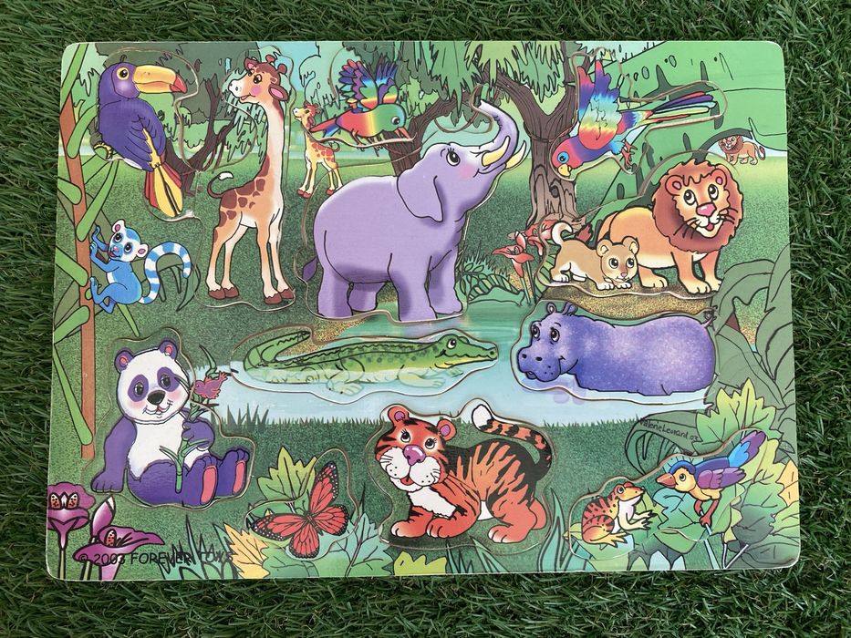 Puzzle de madeira quinta, selva, transportes