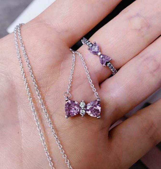 Набір рожевий блискучий бант пандора